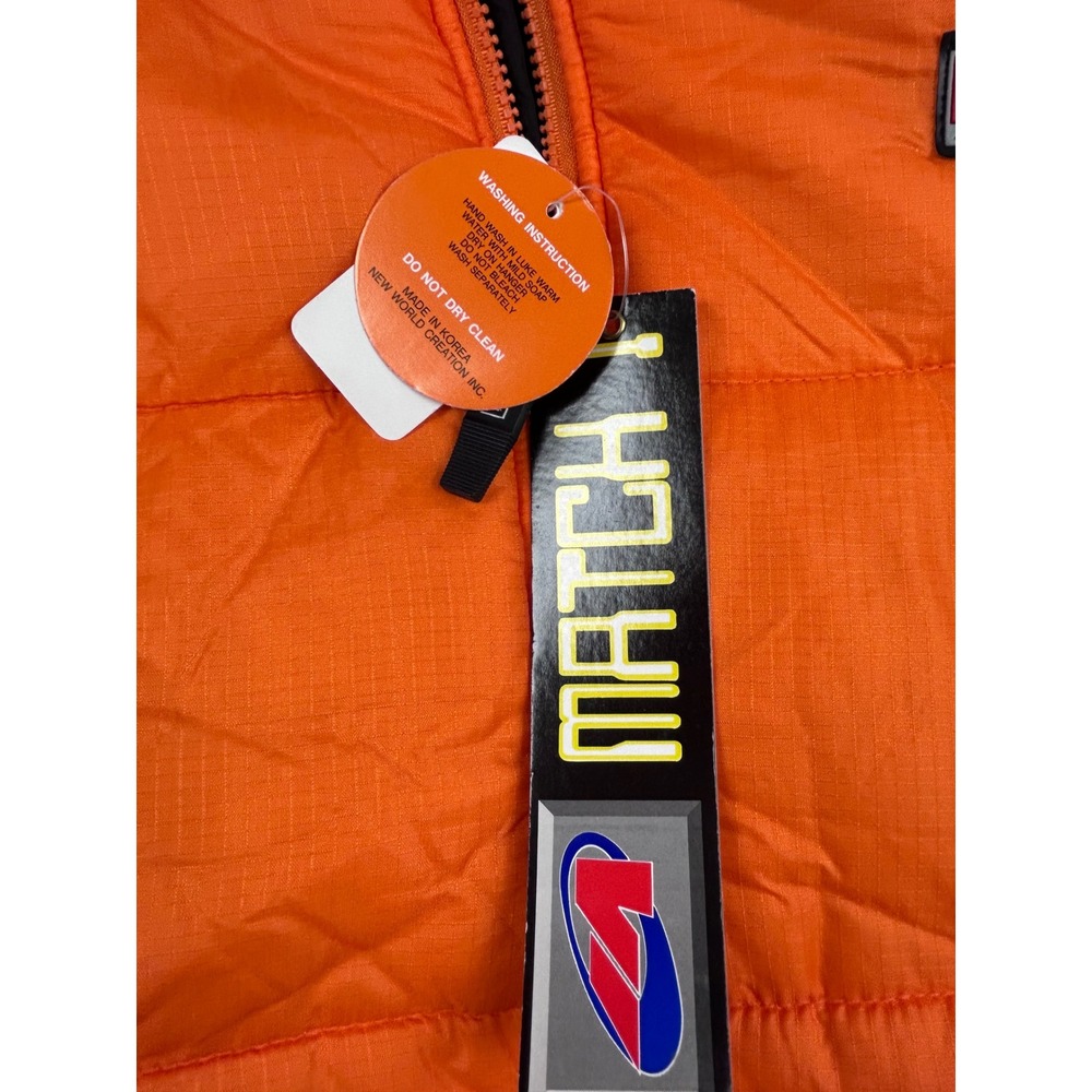 Vintage Y2K Match 1 Orange Puffer Jacket Full Zip Collared Winter Size XL NEW - Picture 7 of 9